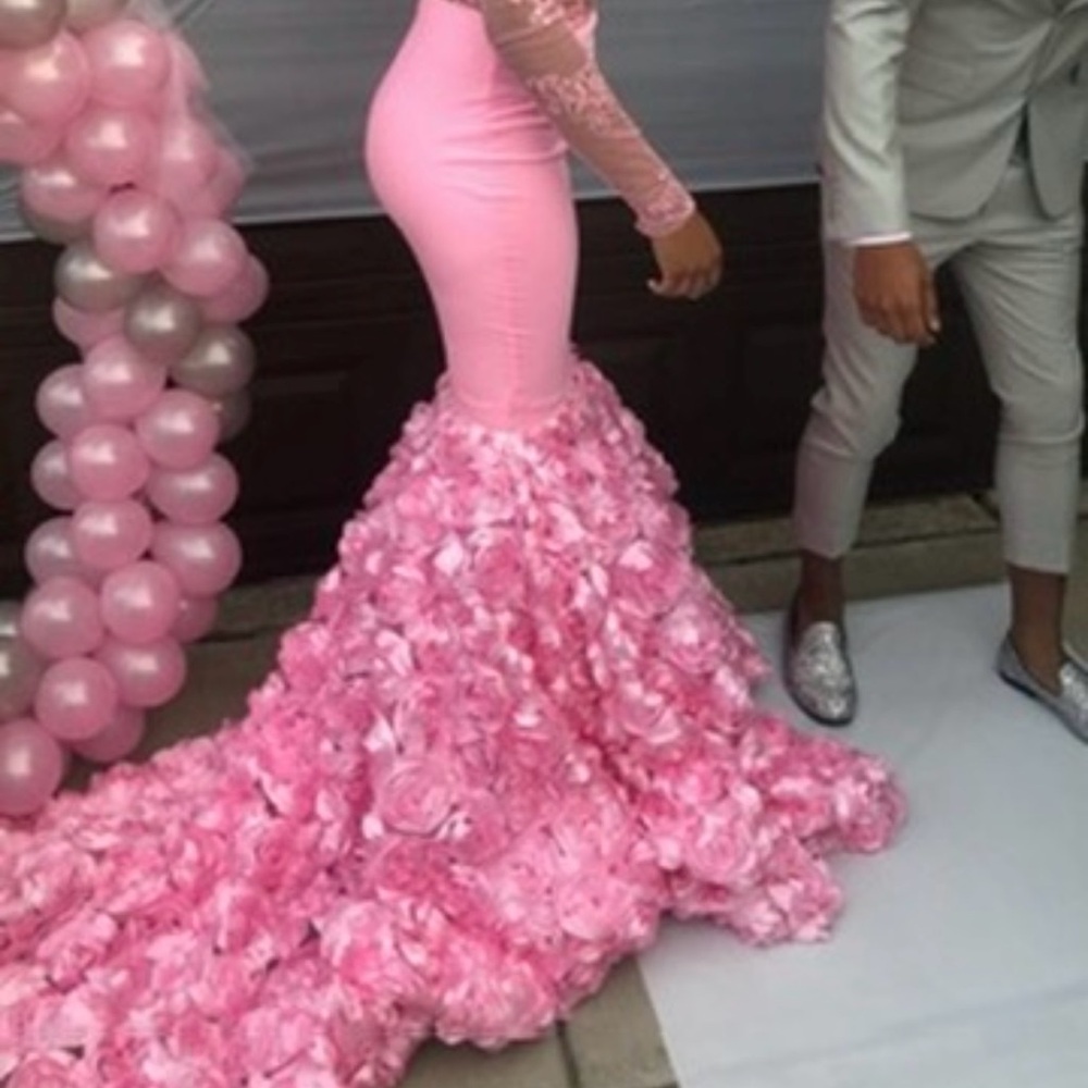 Elegant Pink Floral Prom Dress